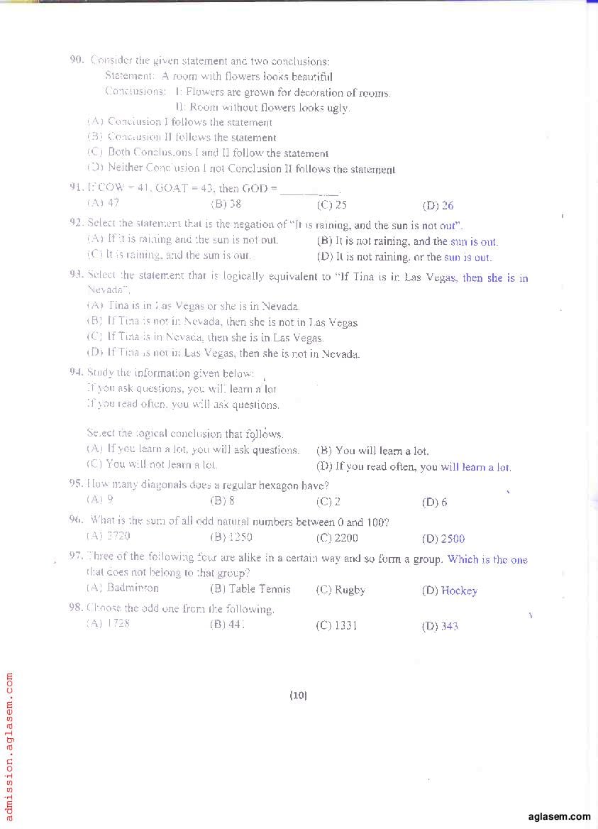 PU MET 2023 Question Paper (PDF) - Download Here - AglaSem Admission