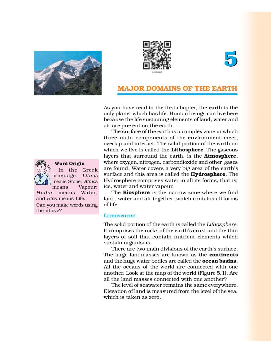 NCERT Book Class 6 Social Science (Geography) Chapter 5 Major Domains of the Earth - Page 1