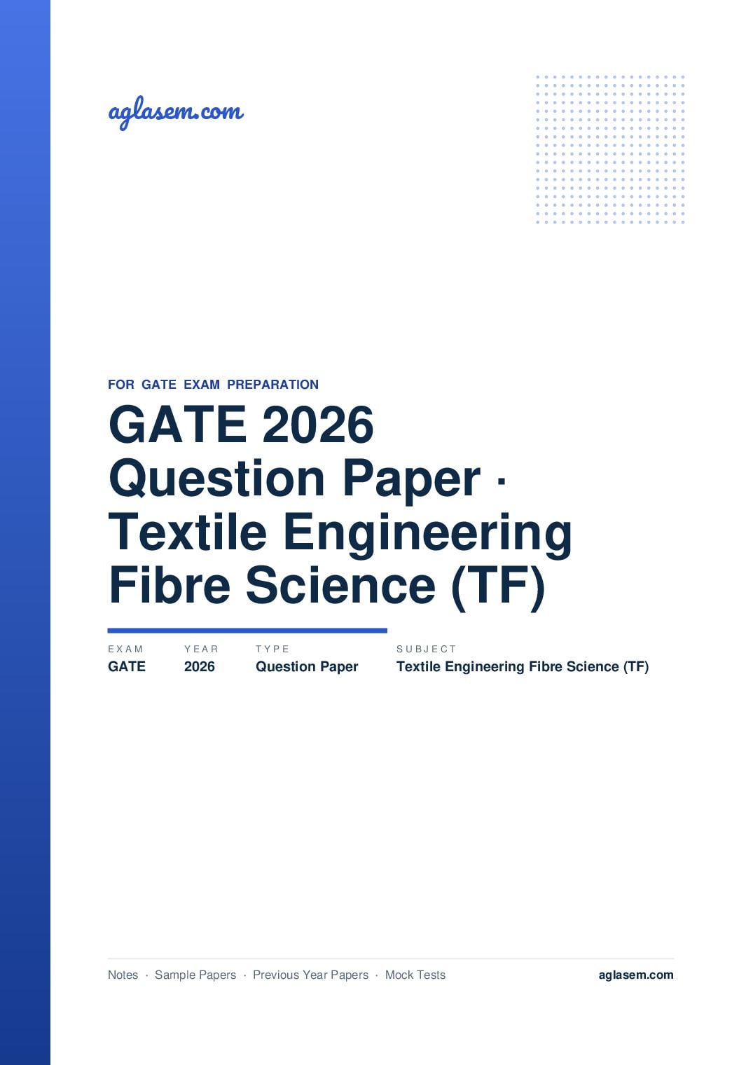 GATE 2026 Question Paper Textile Engineering and Fibre Science (TF) - Page 1 of 33