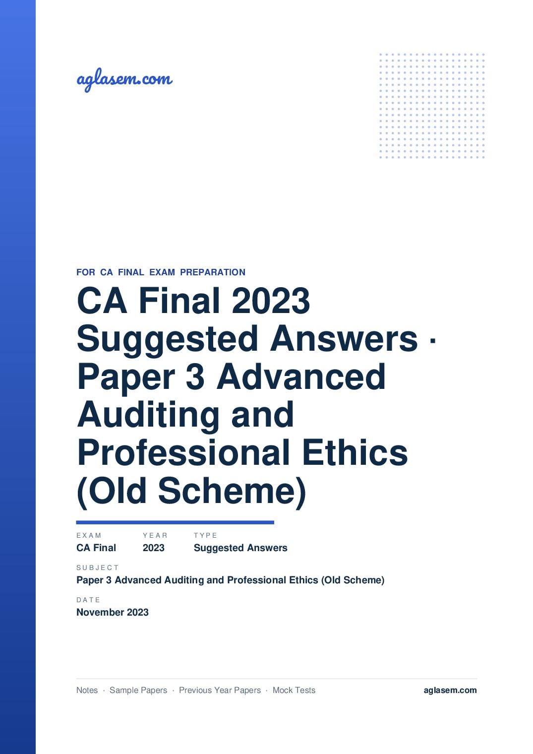 CA Final November 2023 Suggested Answers Paper 3 Advanced Auditing and Professional Ethics (Old Scheme) - Page 1 of 24