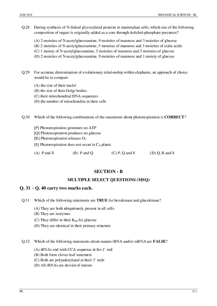 IIT JAM 2018 Question Papers PDF with Answer Keys (7 Papers)