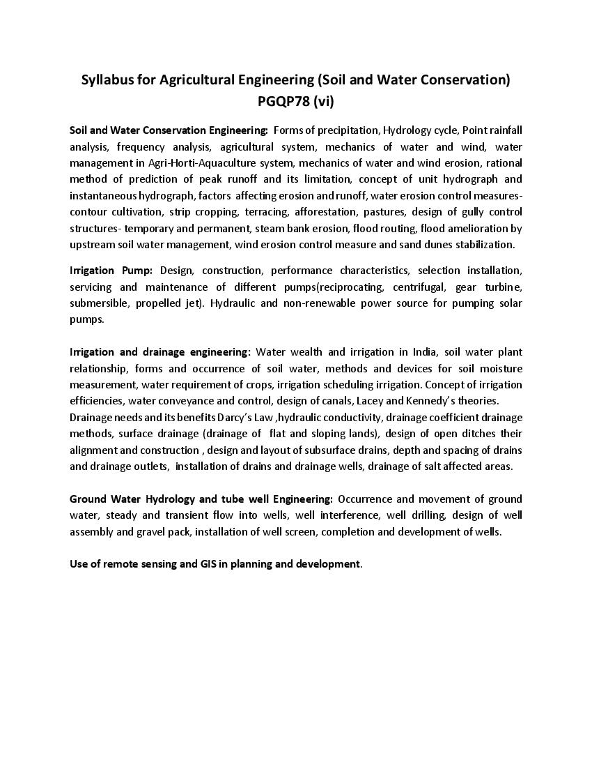 CUET PG 2022 Syllabus PGQP78 (vi) Agricultural Engineering (Soil and Water Conservation) - Page 1 of 1