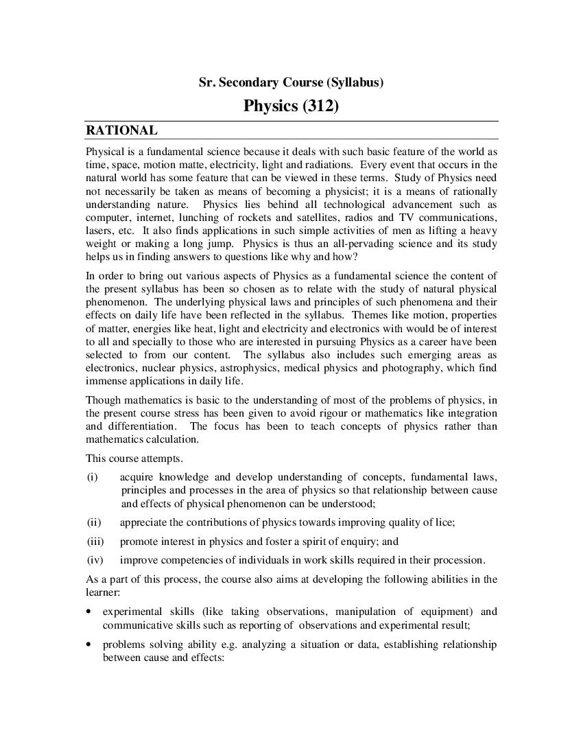 NIOS Class 12 Syllabus 2023 Physics - Page 1