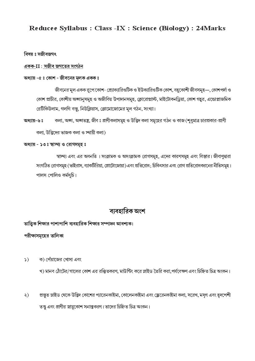 TBSE Class 9 Syllabus 2021 Biology - Page 1