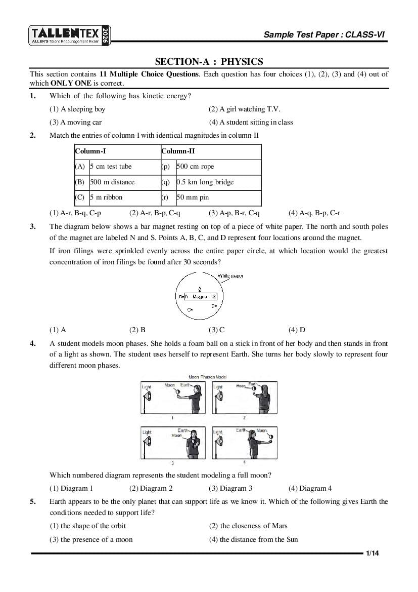 TALLENTEX 2026 Sample Paper Class 6 - Page 1