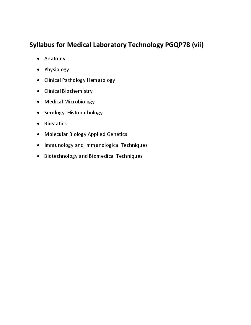 CUET PG 2022 Syllabus PGQP78 (vii) Medical Laboratory Technology - Page 1 of 1