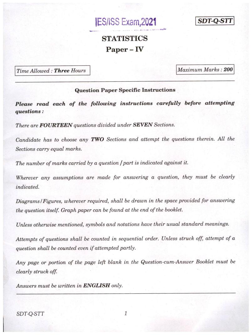 UPSC IES ISS Question Paper Statistics Paper 4 - Page 1