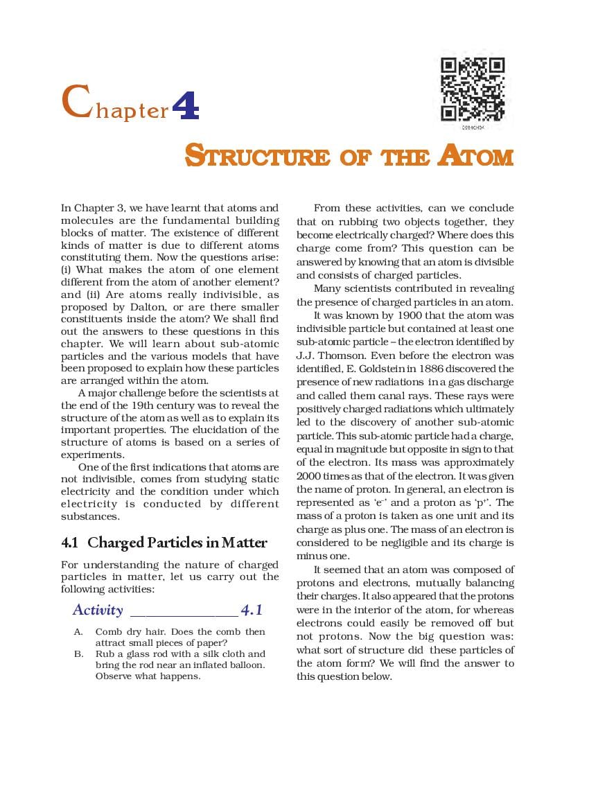 NCERT Book Class 9 Science Chapter 4 Structure of the atom - Page 1