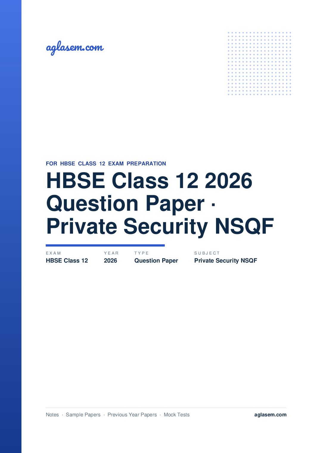 HBSE Class 12 Question Paper 2026 Private Security NSQF - Page 1 of 9