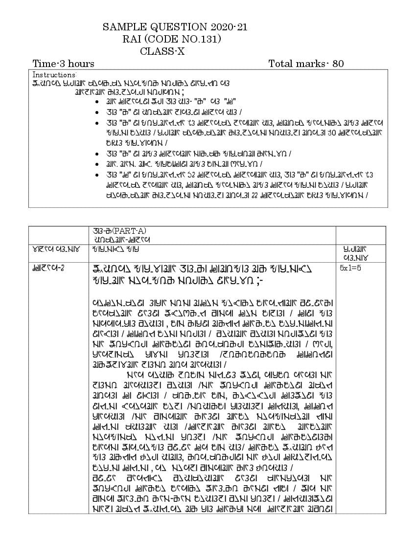 CBSE Class 10 Sample Paper 2021 for RAI - Page 1