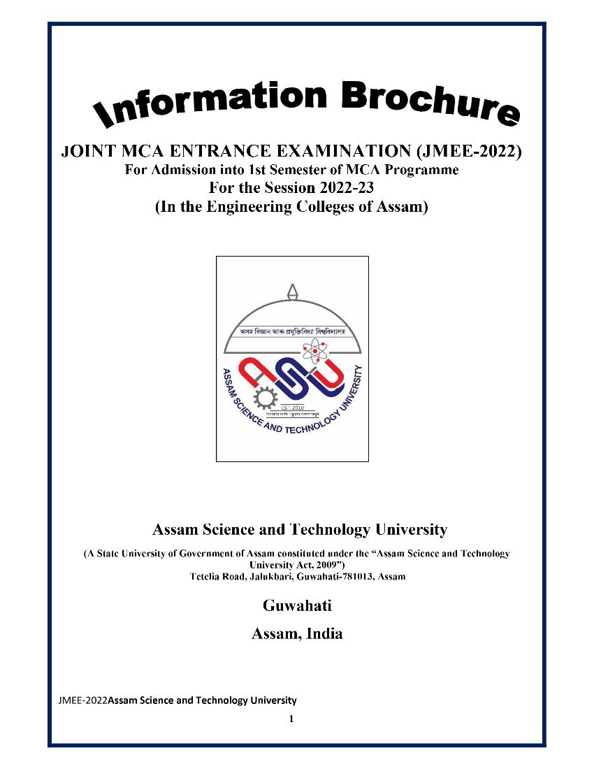 Assam JMEE 2022 Information Brochure - Page 1