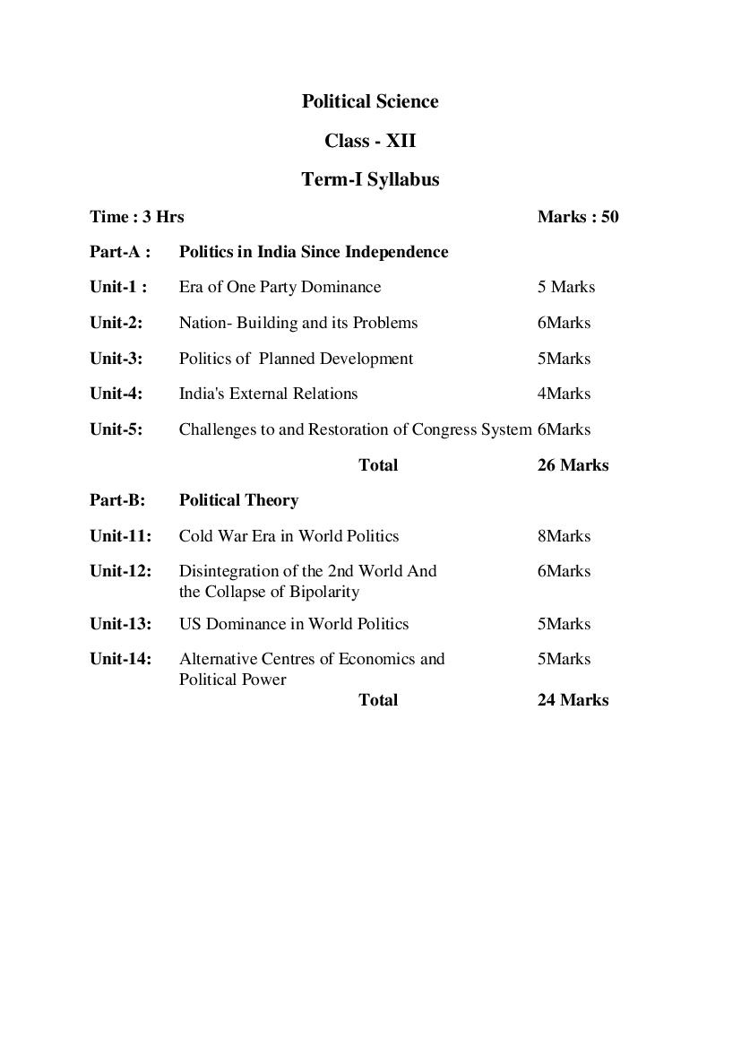 HP Board Class 12 Syllabus 2023 Political Science - Page 1