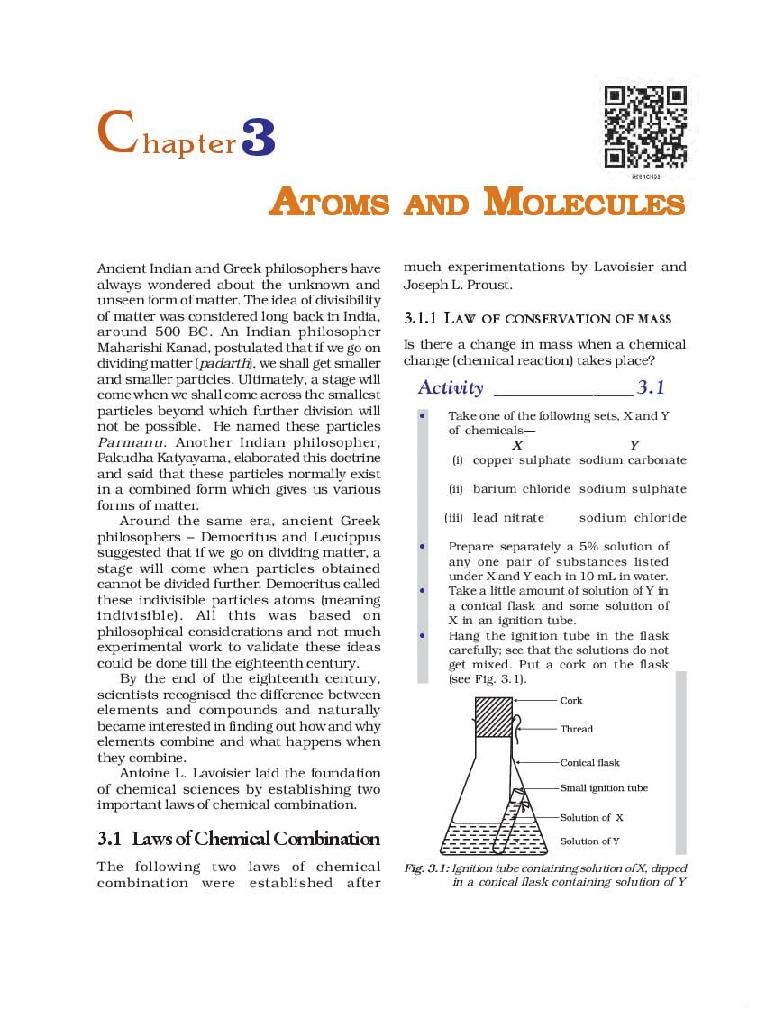 NCERT Book Class 9 Science Chapter 3 Atoms and molecules - Page 1