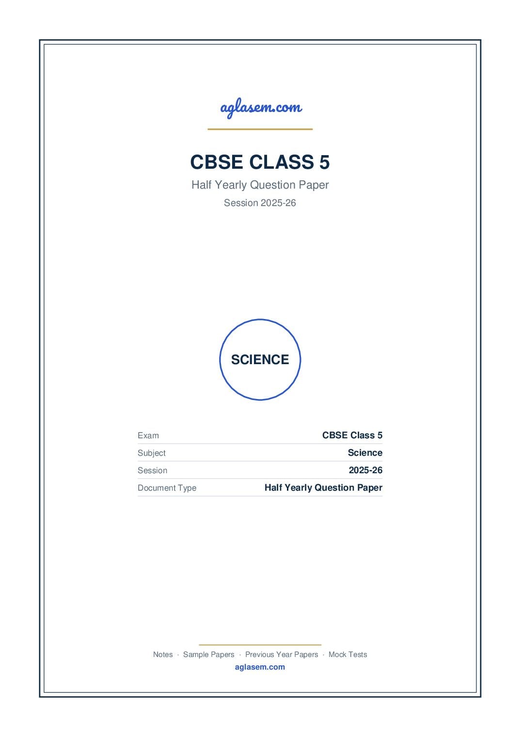 Class 5 Half Yearly Question Paper 2025-26 Science - Page 1 of 5