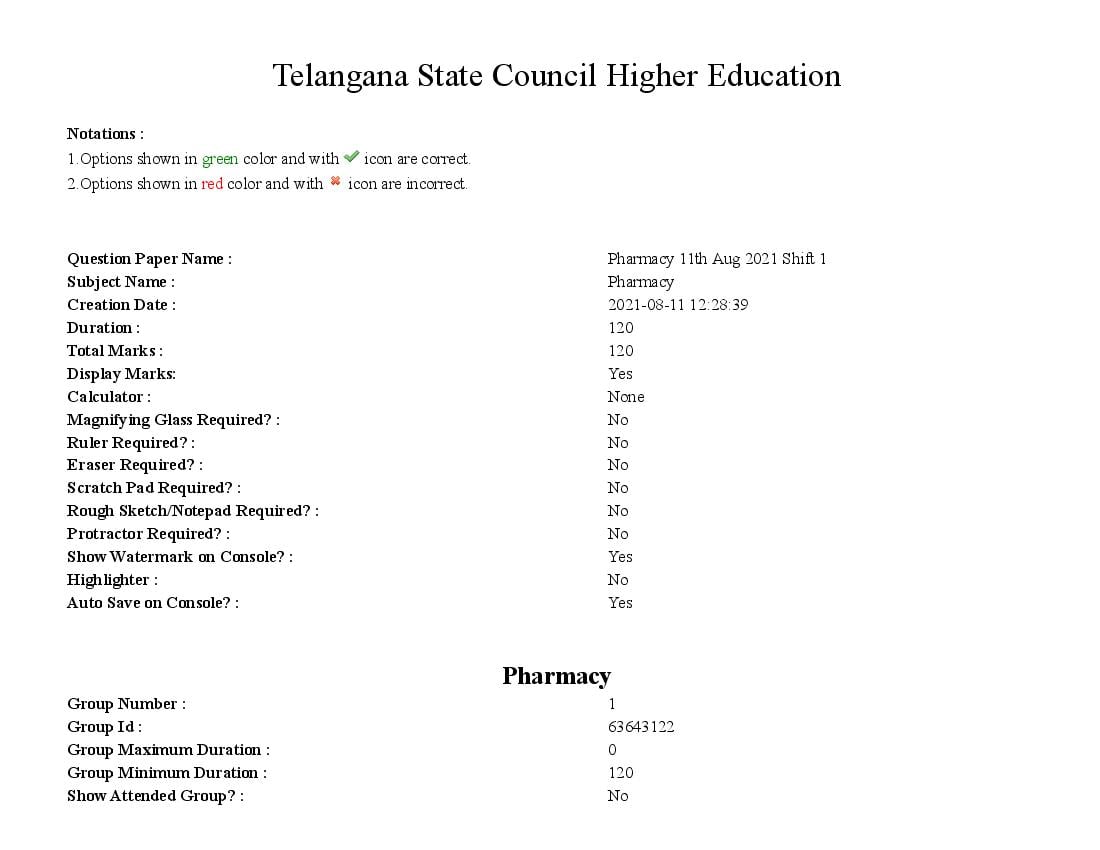 TS PGECET 2021 Question Paper for Pharmacy - Page 1