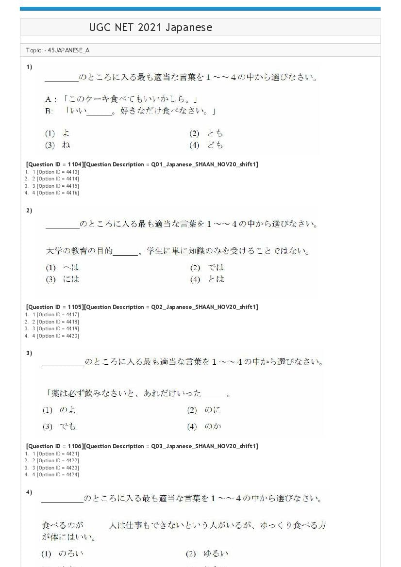 UGC NET 2021 Question Paper Japanese - Page 1