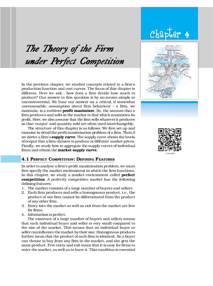 NCERT Book Class 12 Economics (Microeconomics) Chapter 4 The Theory Of The Firm Under Perfect Competition - Page 1