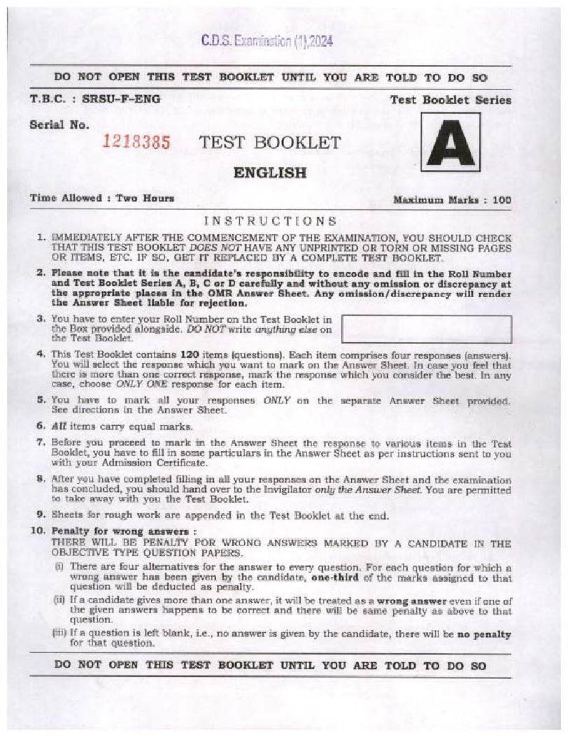 UPSC CDS (I) 2024 Question Paper English - Page 1 of 32