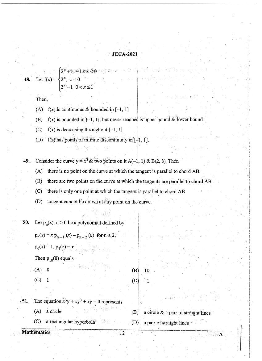 WB JECA 2021 Question Paper PDF: Mathematics and Aptitude