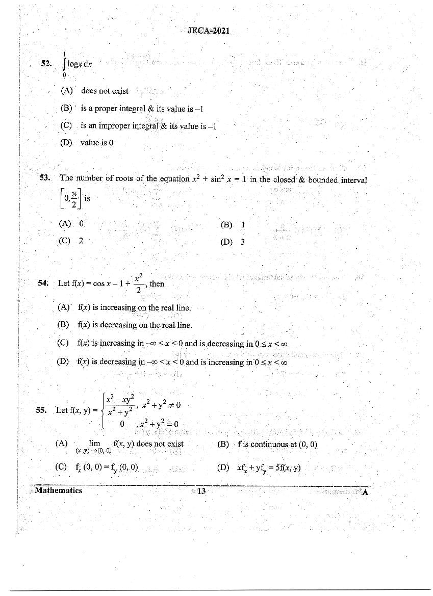 WB JECA 2021 Question Paper PDF: Mathematics and Aptitude