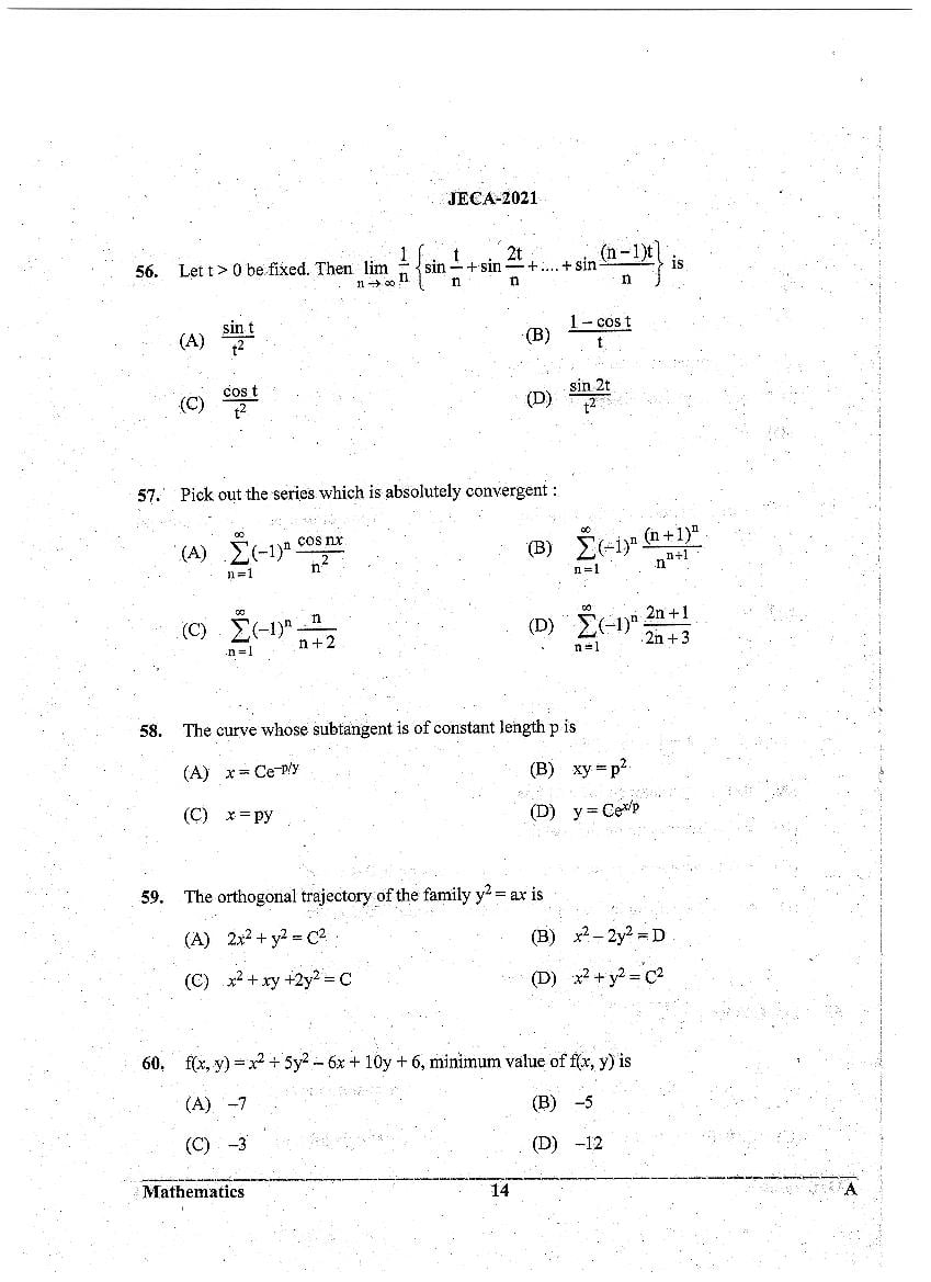 WB JECA 2021 Question Paper PDF: Mathematics and Aptitude