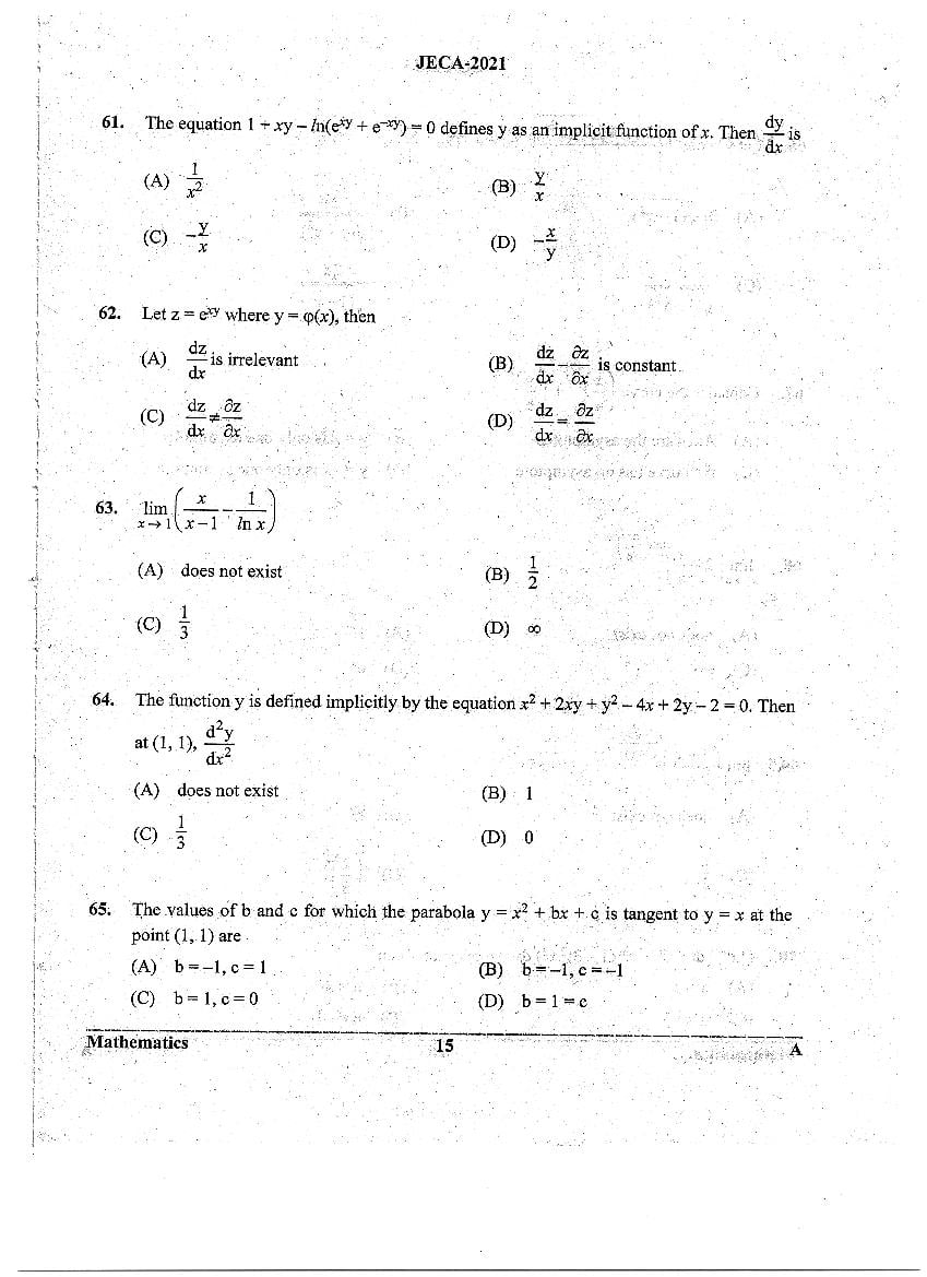 WB JECA 2021 Question Paper PDF: Mathematics and Aptitude