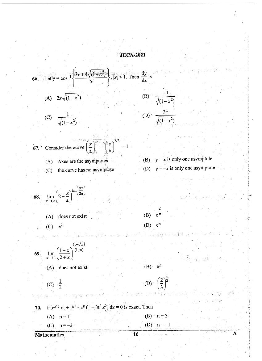 WB JECA 2021 Question Paper PDF: Mathematics and Aptitude