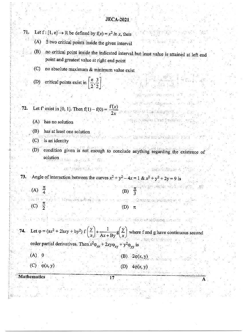 WB JECA 2021 Question Paper PDF: Mathematics and Aptitude