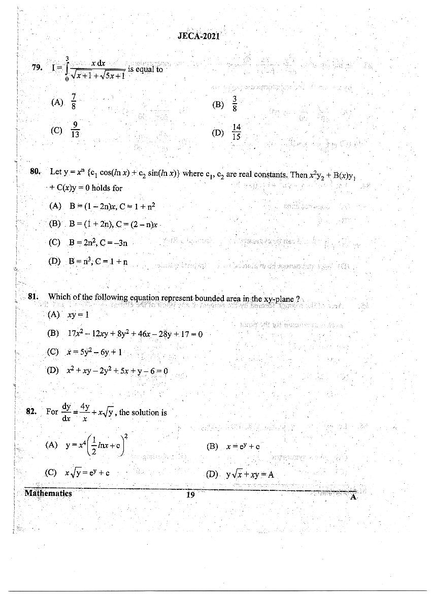 WB JECA 2021 Question Paper PDF: Mathematics and Aptitude