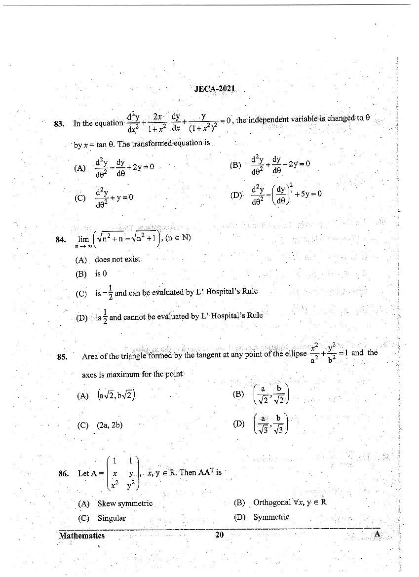 WB JECA 2021 Question Paper PDF: Mathematics and Aptitude