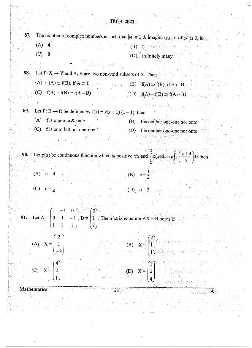 WB JECA 2021 Question Paper PDF: Mathematics and Aptitude