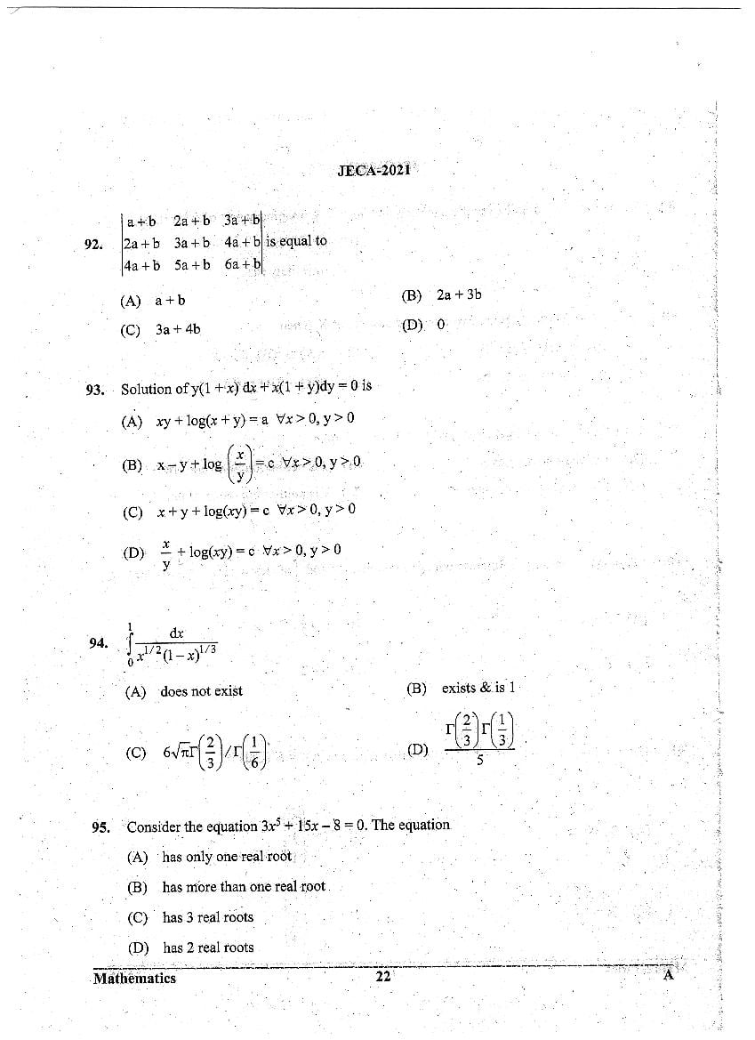 WB JECA 2021 Question Paper PDF: Mathematics and Aptitude