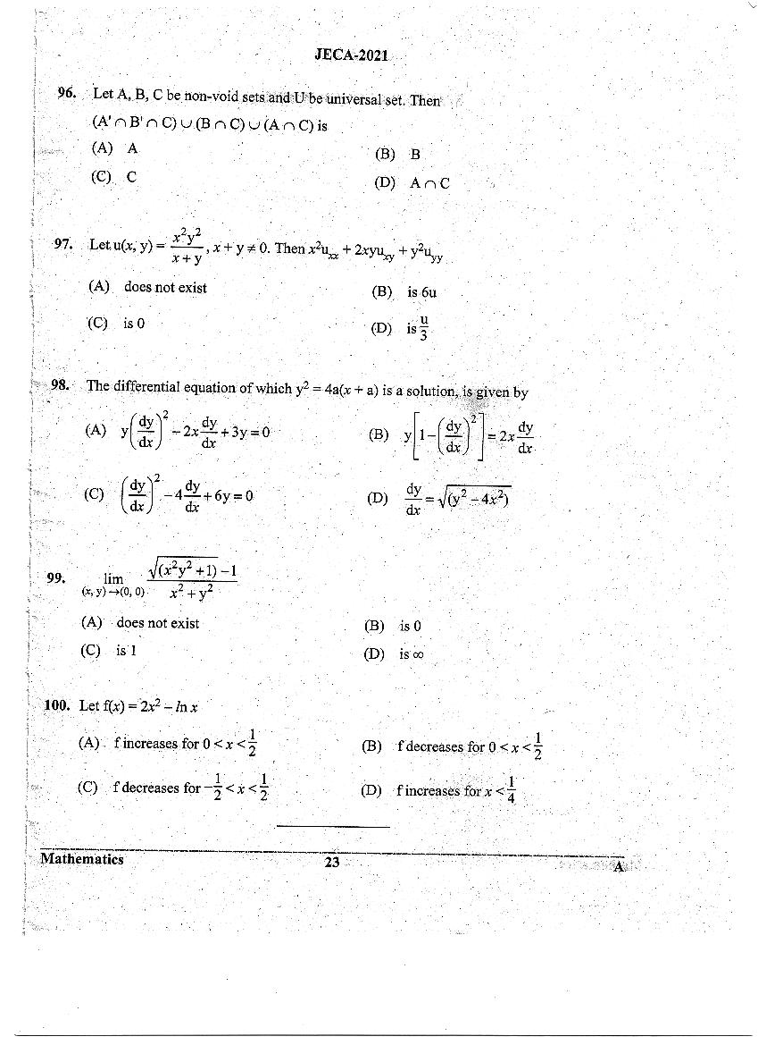 WB JECA 2021 Question Paper PDF: Mathematics and Aptitude