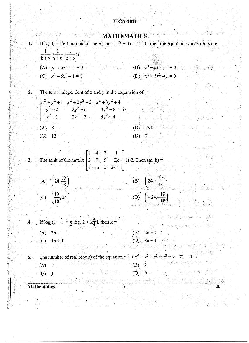 WB JECA 2021 Question Paper PDF: Mathematics and Aptitude