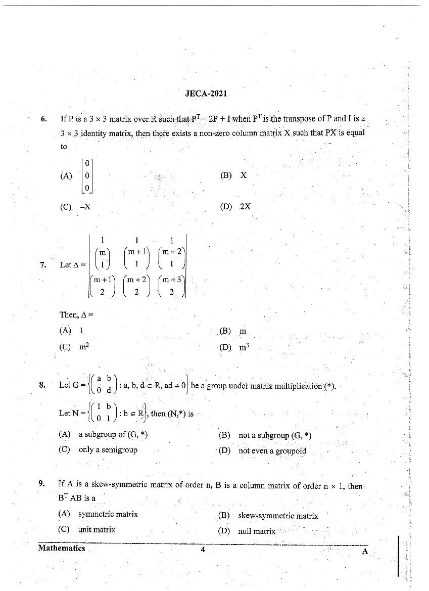 WB JECA 2021 Question Paper PDF: Mathematics and Aptitude