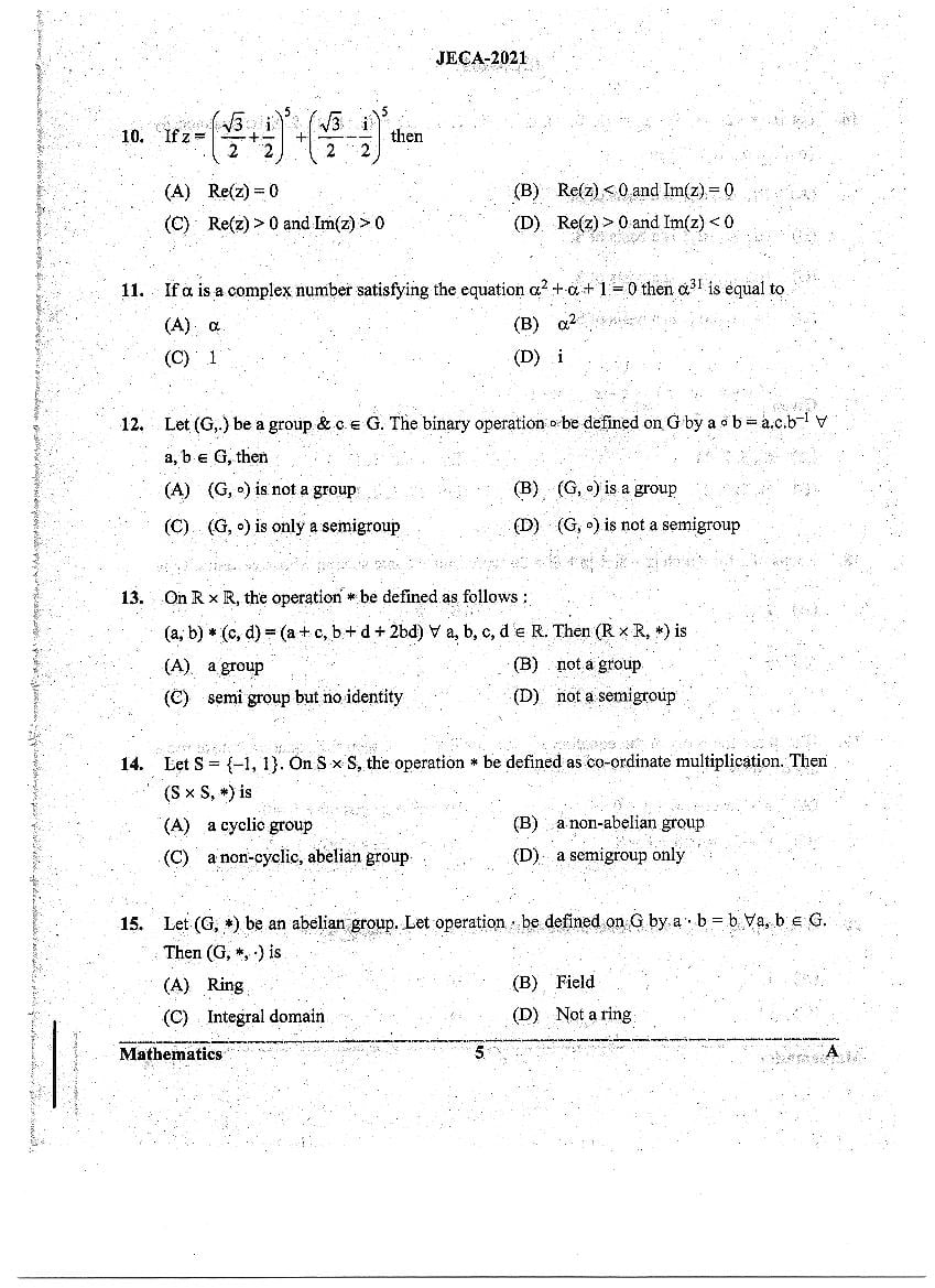 WB JECA 2021 Question Paper PDF: Mathematics and Aptitude