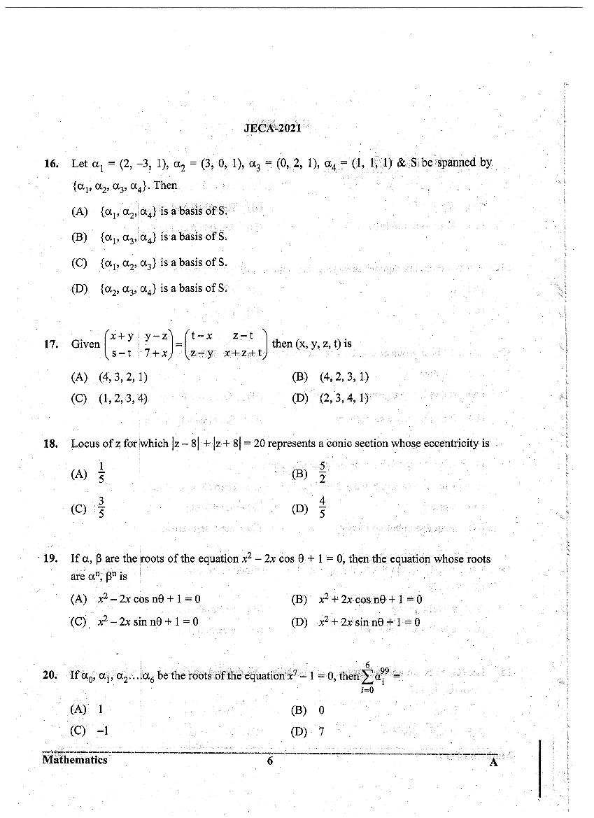 WB JECA 2021 Question Paper PDF: Mathematics and Aptitude