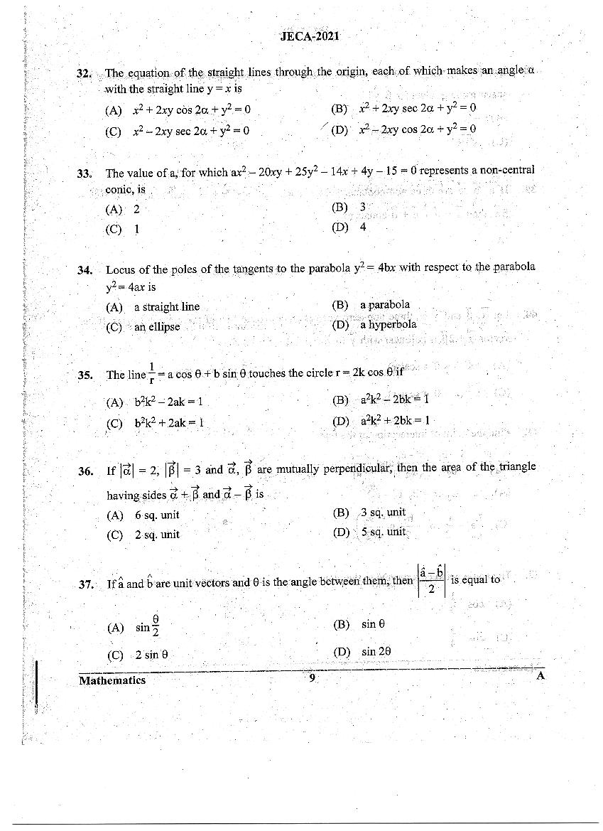 WB JECA 2021 Question Paper PDF: Mathematics and Aptitude