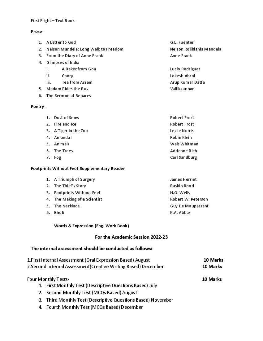 Class 10 English Syllabus Literature