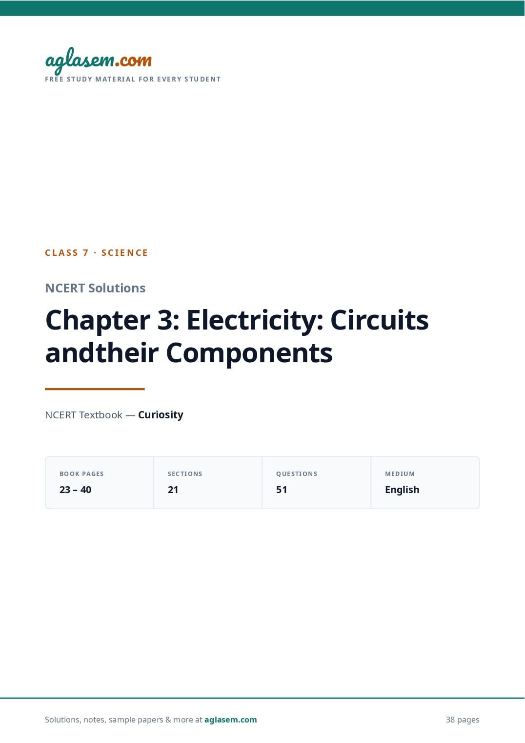 NCERT Solutions Class 7 Science Chapter 3 Electricity Circuits and Their Components - Page 1 of 39