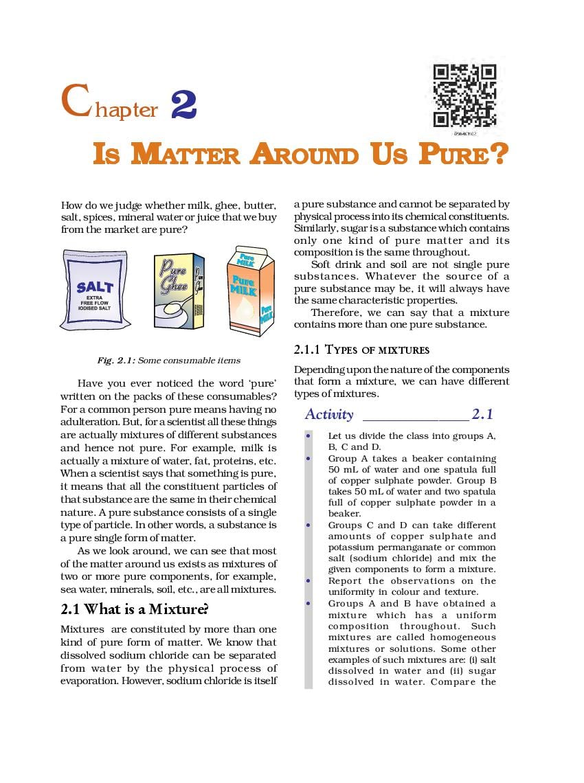 NCERT Book Class 9 Science Chapter 2 Is matter around us pure? - Page 1