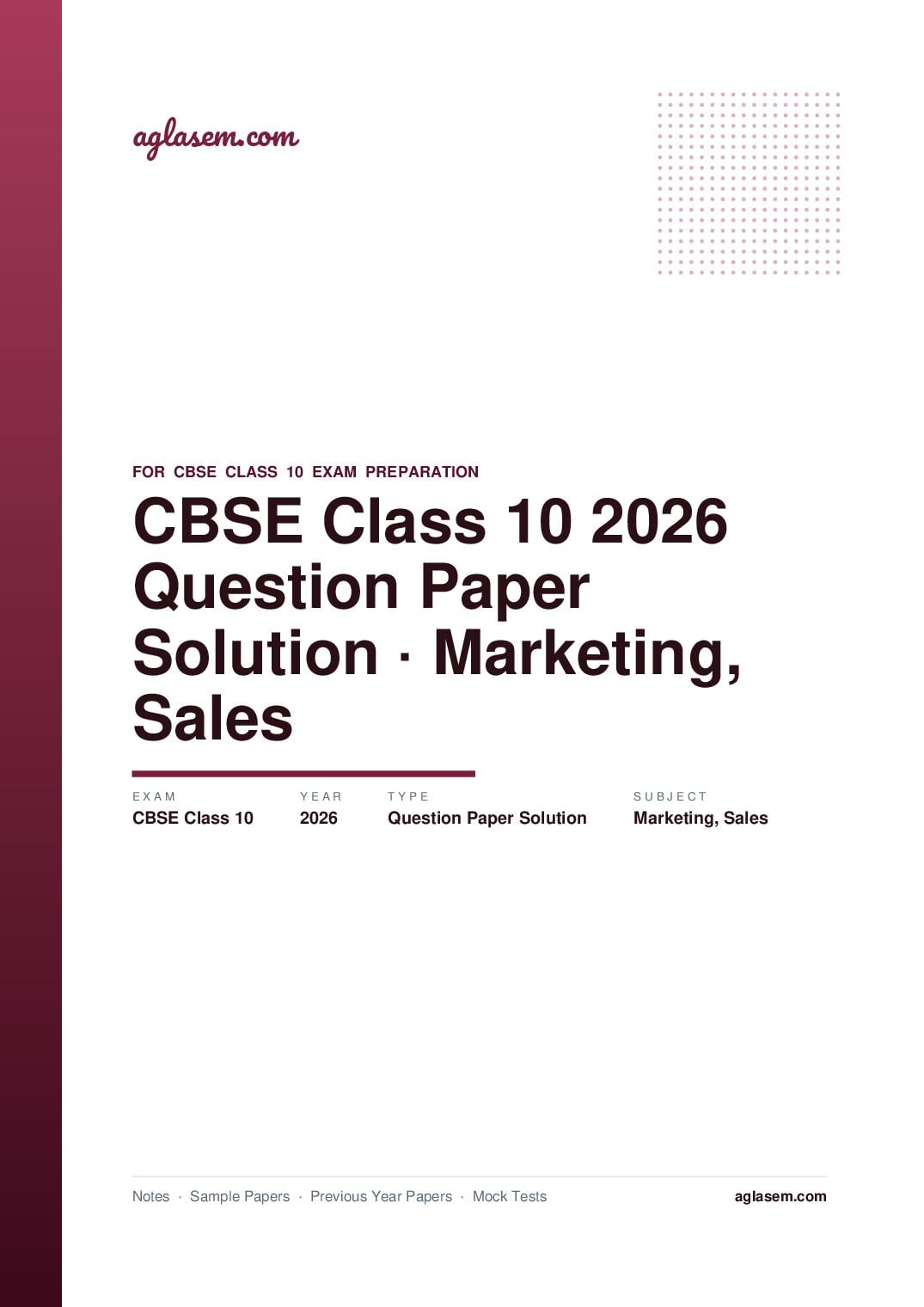 CBSE Class 10 Question Paper 2026 Solution Marketing & Sales - Page 1 of 8