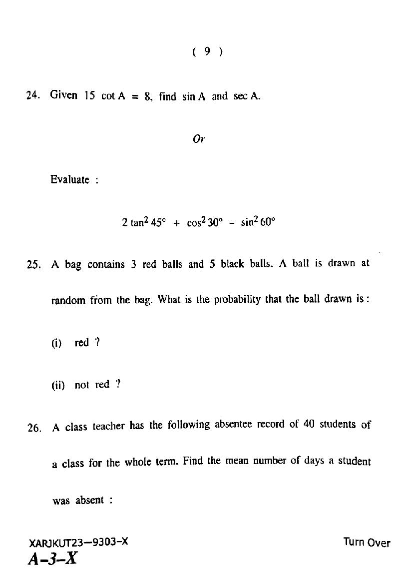 JKBOSE Class 10th Maths Question Paper (PDF)