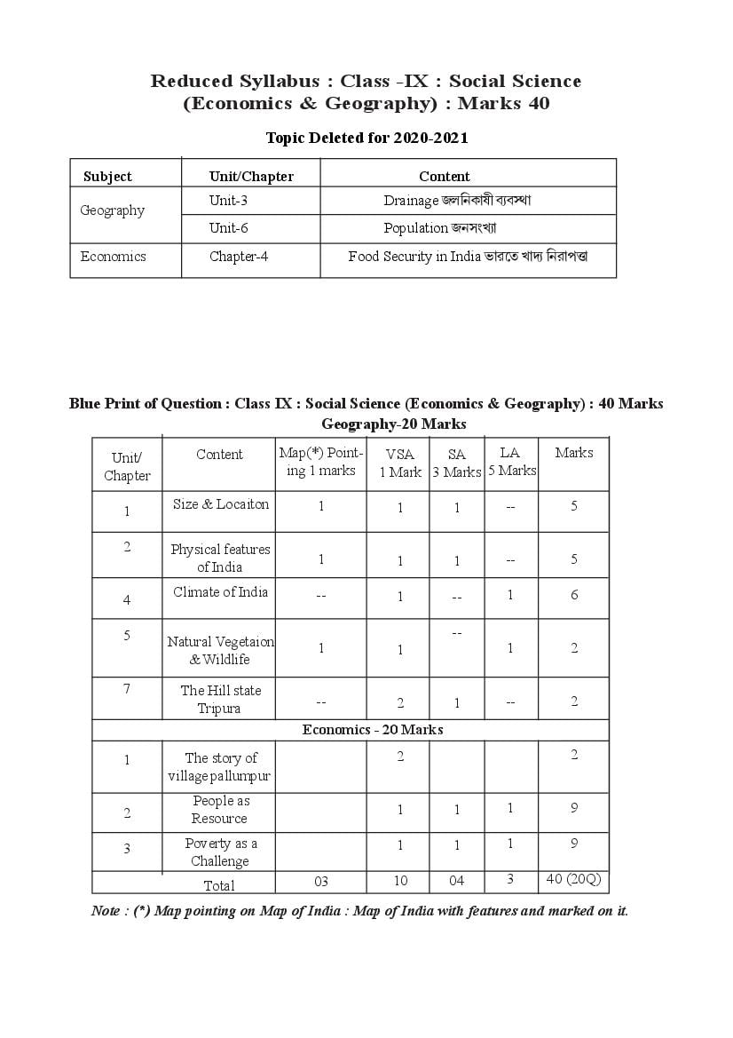 TBSE Class 9 Syllabus 2021 Social Science - Page 1