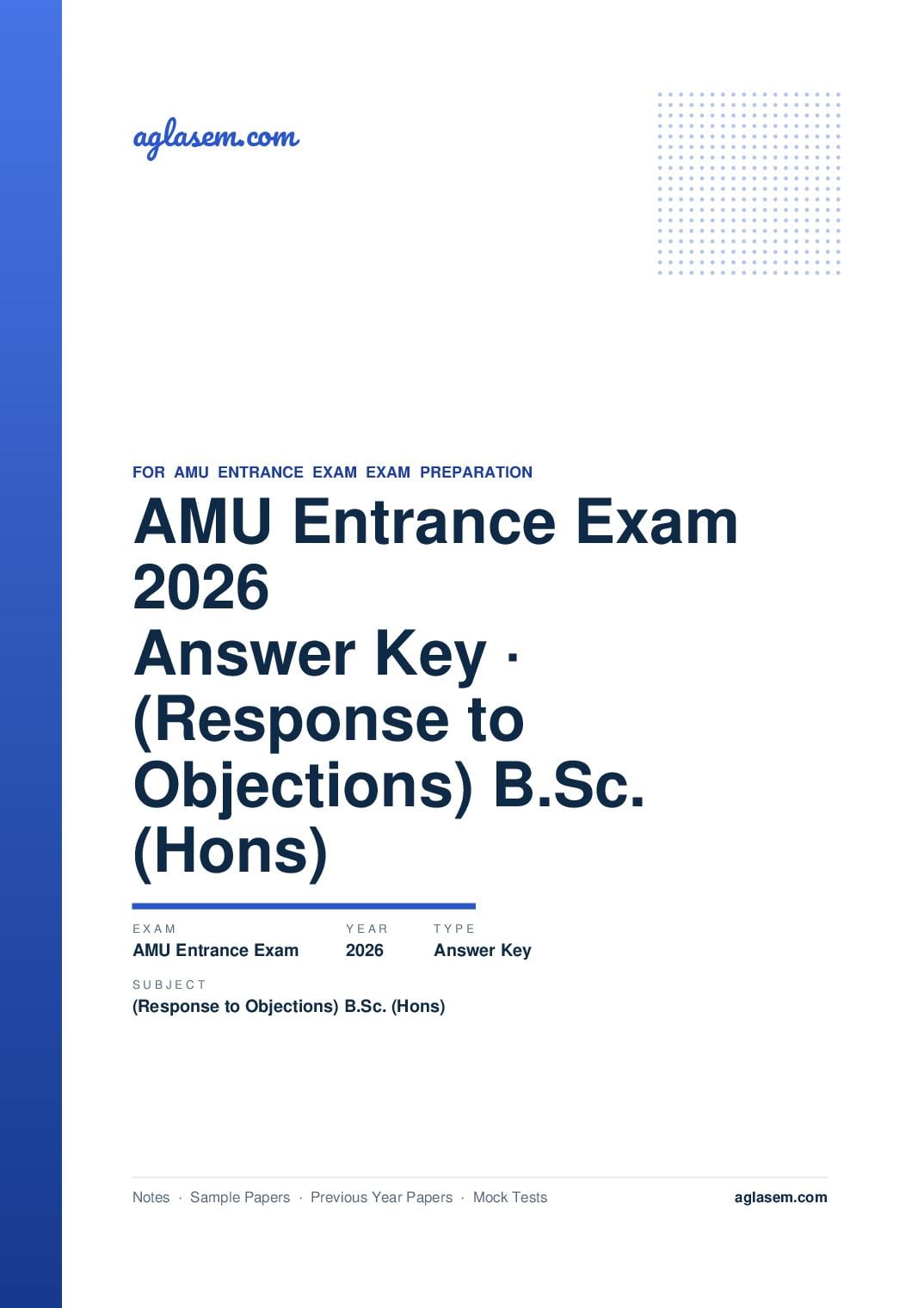 AMU Entrance Exam 2026 Answer Key (Response to Objections) B.Sc. (Hons) - Page 1 of 2