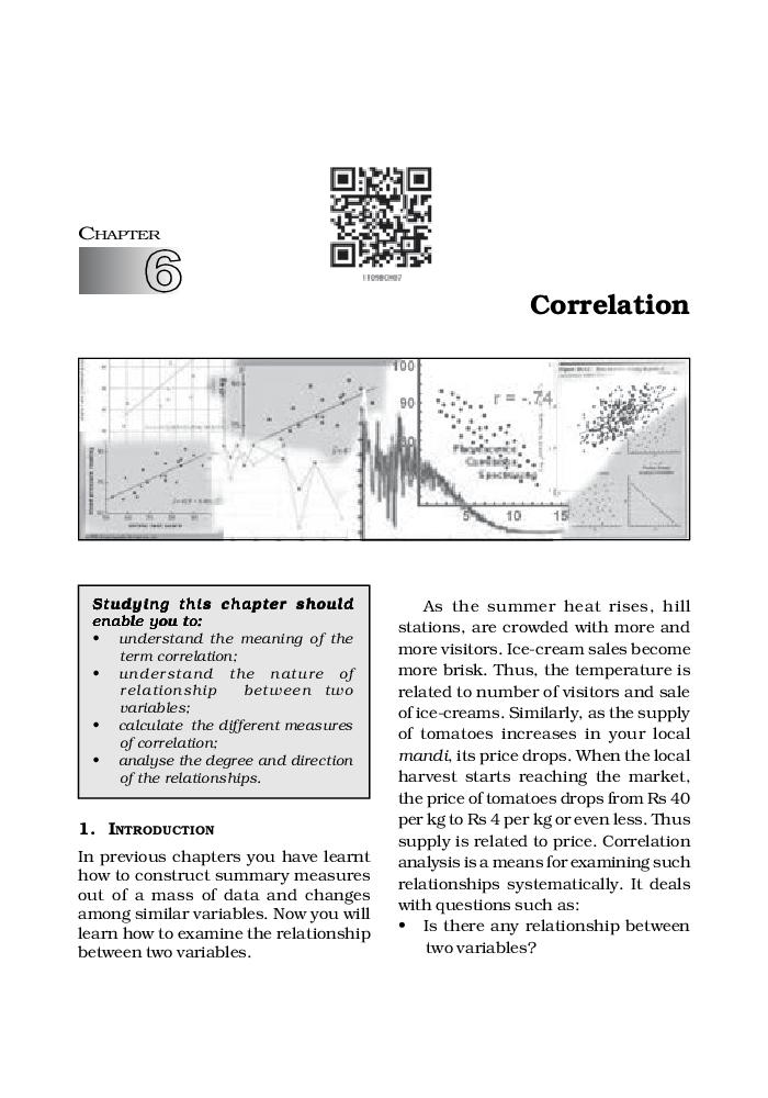 NCERT Book Class 11 Economics (Statistics for Economics) Chapter 6 Correlation - Page 1