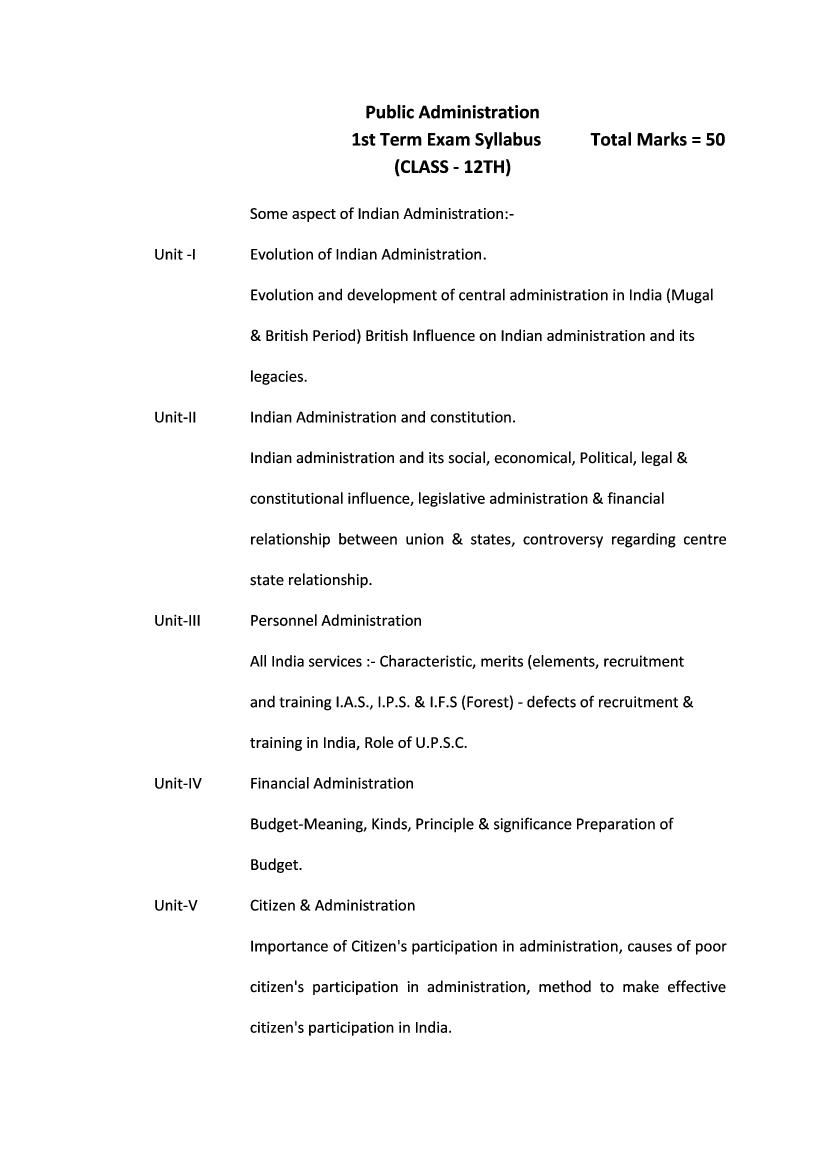 HP Board Class 12 Syllabus 2023 Public Administration - Page 1