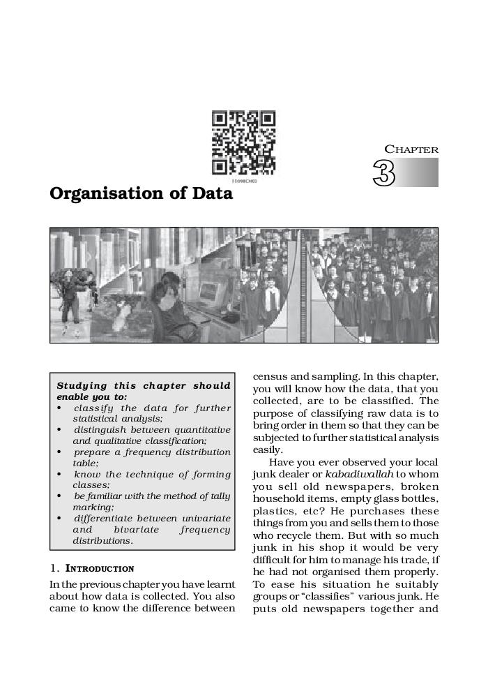 NCERT Book Class 11 Economics (Statistics for Economics) Chapter 3 Organisation of Data - Page 1