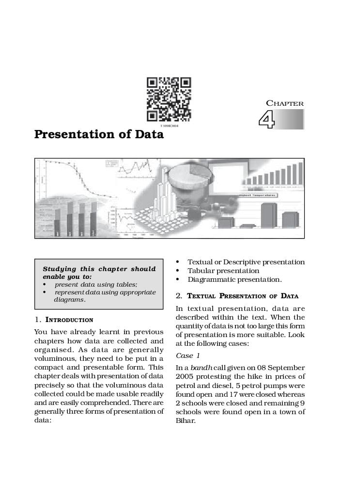 NCERT Book Class 11 Economics (Statistics for Economics) Chapter 4 Presentation of Data - Page 1