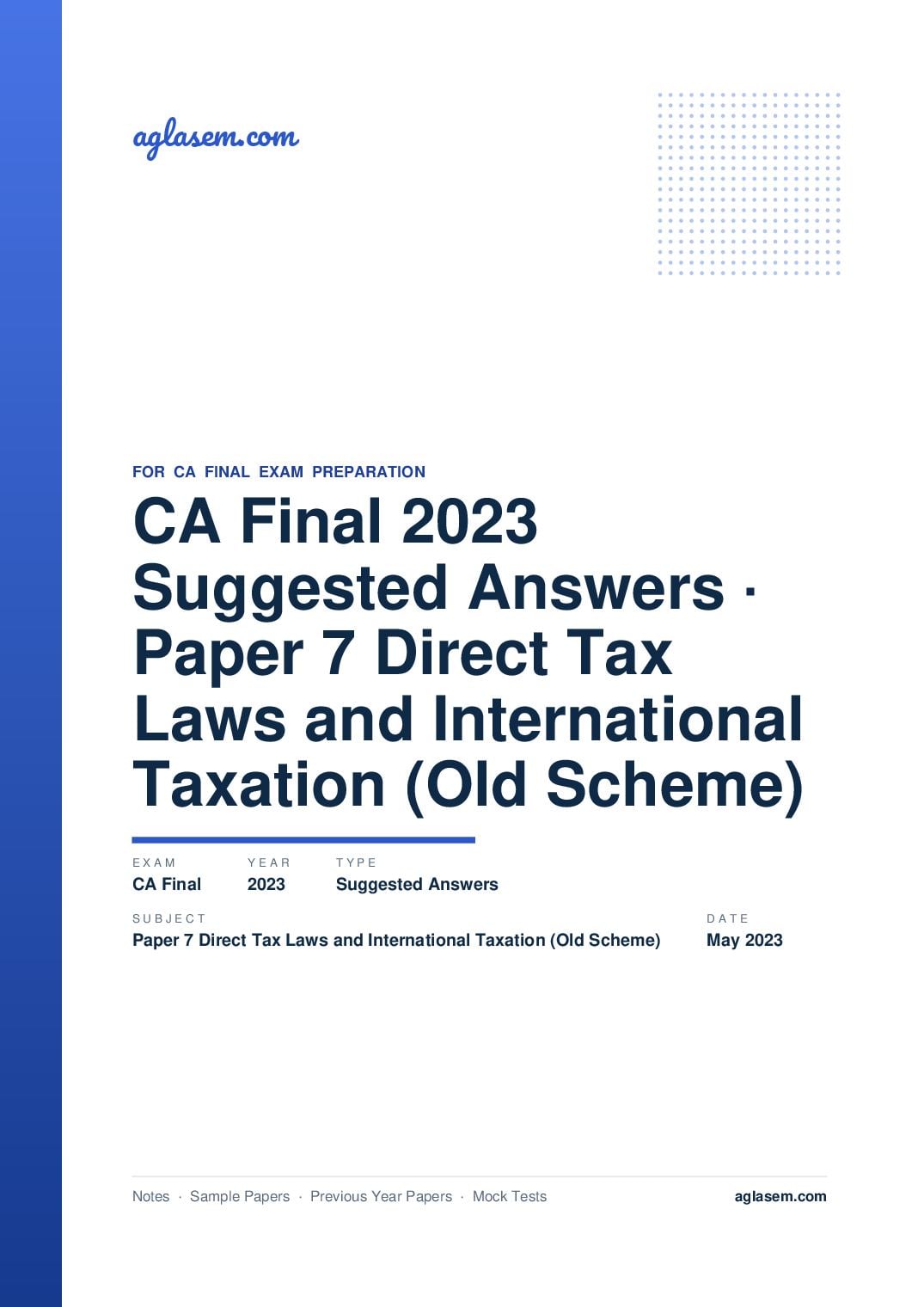 CA Final May 2023 Suggested Answers Paper 7 Direct Tax Laws and International Taxation (Old Scheme) - Page 1 of 32